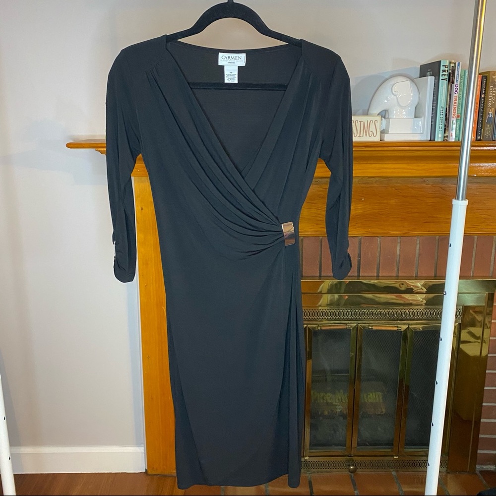 Elbow Sleeve Jersey Wrap Draped Dress Gem